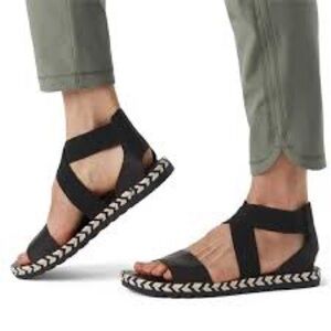 Sorel Ella II Black Leather Strappy Espadrille Sandals size 8.5